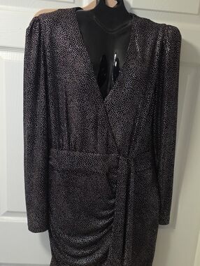 Alex Marie Black Metallic Dot Wrap Dress